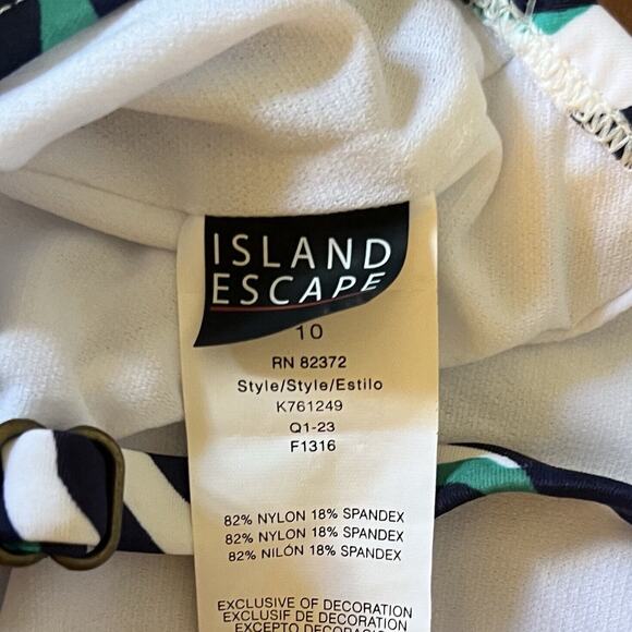 Island Escape Tankini Swimsuit Top Size 10 Green White Black Zebra Underwire NEW - Picture 8 of 9